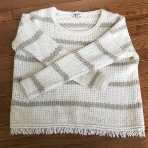 Madewell Chunky Knit Wool Striped Fringe Sweater